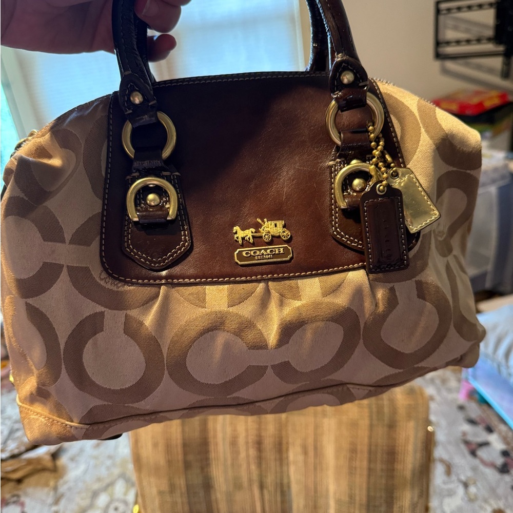 Coach Tan and Brown Signature Satchel